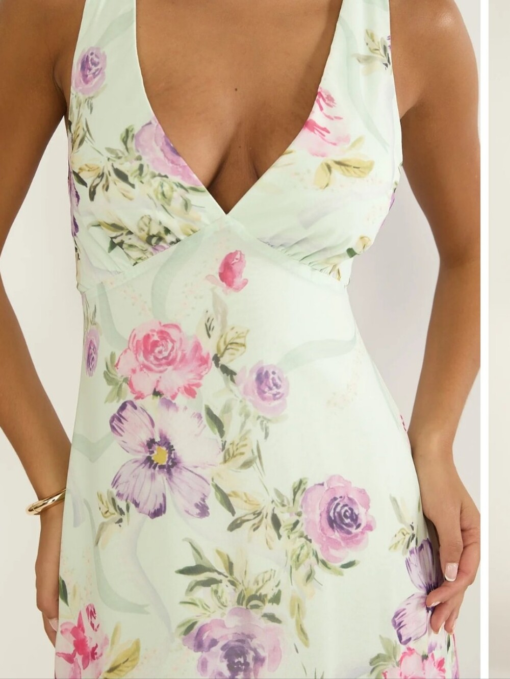 Mint Green Floral Ruffle Maxi Dress Strappy Back Romantic Garden Party Dress 8 - Picture 3 of 8
